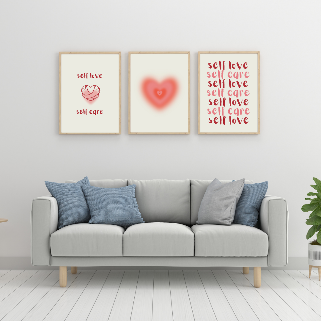 Self Love Care  Duvar Tablosu Çerçeveli 3'lü Set Ahşap - 30 x 42