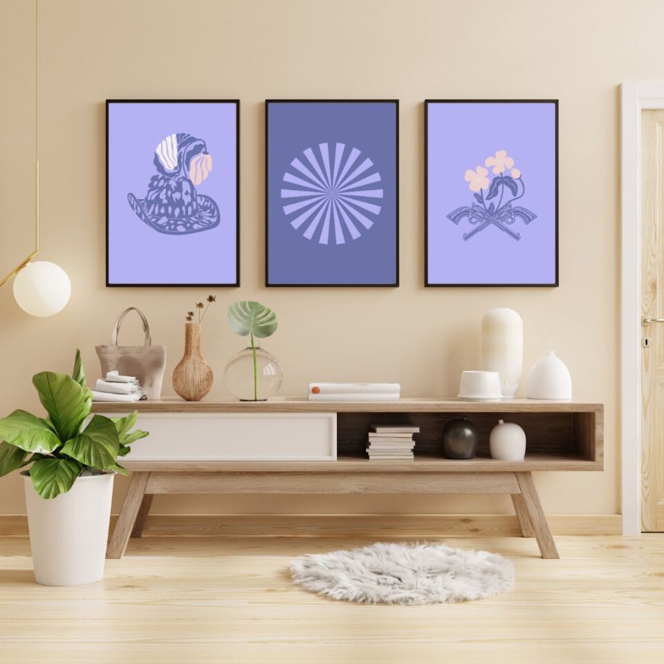 Leylaklar Duvar Tablosu Çerçeveli 3'lü Set Siyah - 40 x 50