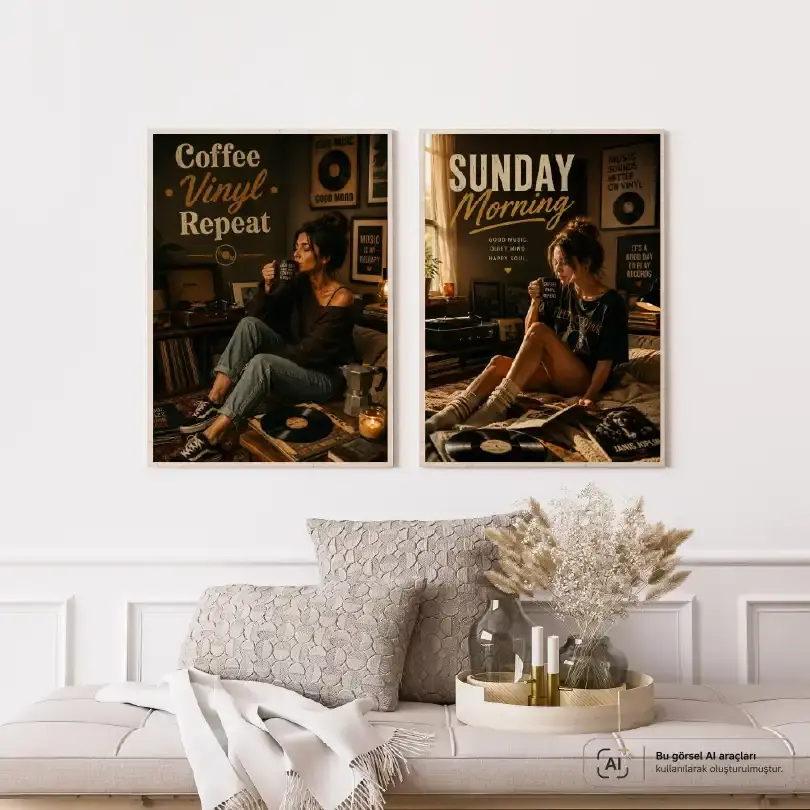 Plak Hikayeleri Kolleksiyonu Yavaş Sabahlar Ahşap - 50 x 70