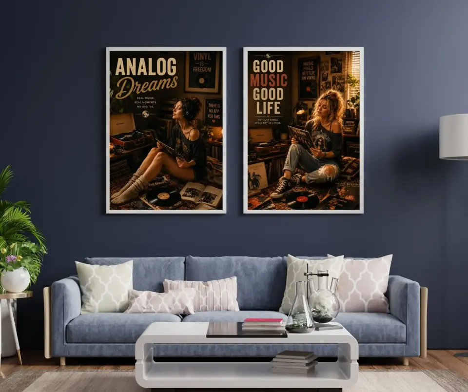 Plak Hikayeleri Kolleksiyonu Analog Yaşam Beyaz - 50 x 70