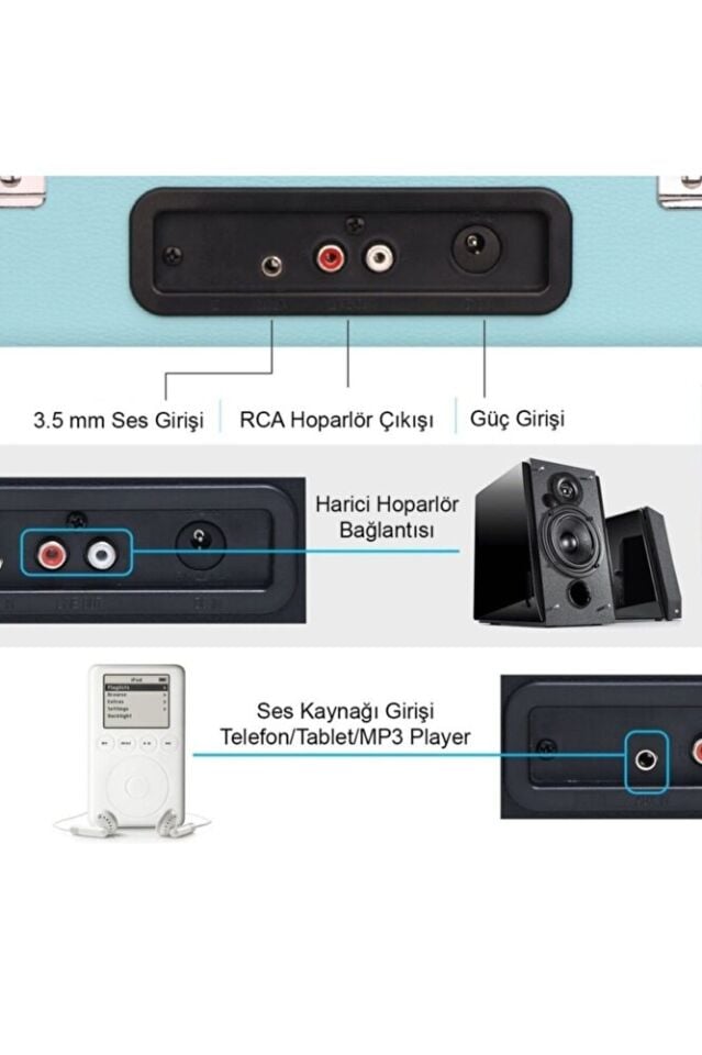 T310CH Şarj Özellikli Plak Çalar 33-45-78 Devir Mavi Renk Tek Ebat Beden