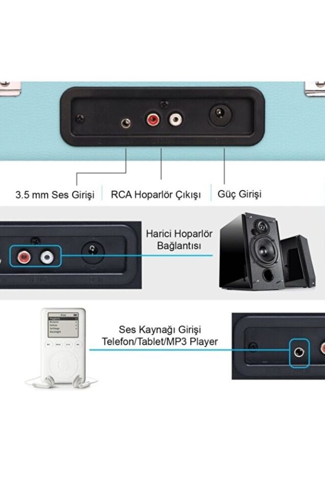 T310CH Şarj Özellikli Plak Çalar 33-45-78 Devir Mavi Renk Tek Ebat Beden