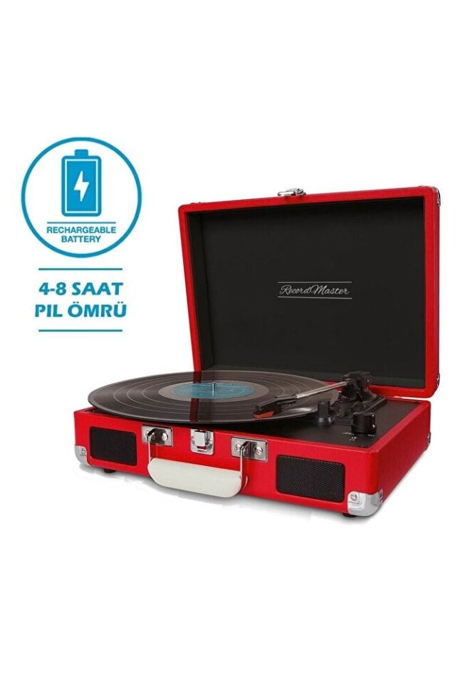 T310CH Şarj Özellikli Plak Çalar 33-45-78 Devir Kırmızı Renk Tek Ebat Beden