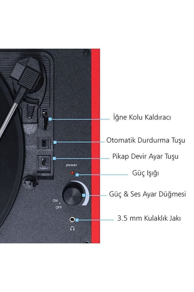 T310CH Şarj Özellikli Plak Çalar 33-45-78 Devir Kırmızı Renk Tek Ebat Beden