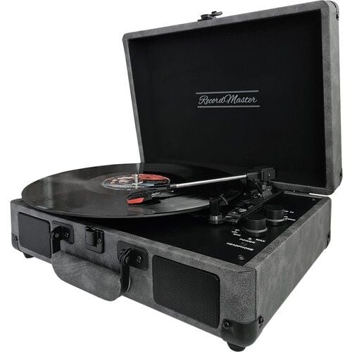 ST14012 Bluetooth ve Şarj Özellikli Pikap 33-45-78 Devir Gri-Siyah Deri Renk Tek Ebat Beden