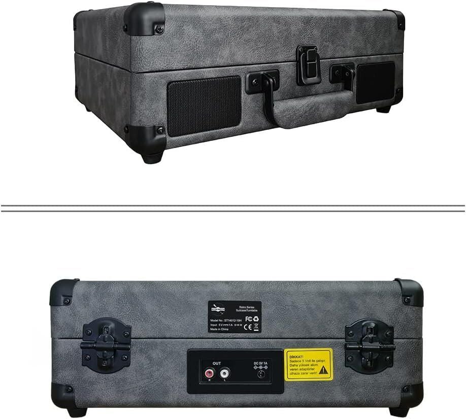 ST14012 Bluetooth ve Şarj Özellikli Pikap 33-45-78 Devir Gri-Siyah Deri Renk Tek Ebat Beden