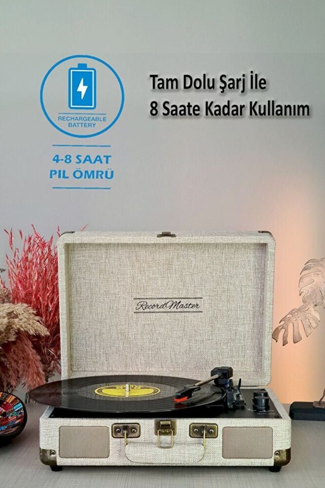 ST14012 Bluetooth ve Şarj Özellikli Pikap 33-45-78 Devir Bej Kumaş Renk Tek Ebat Beden