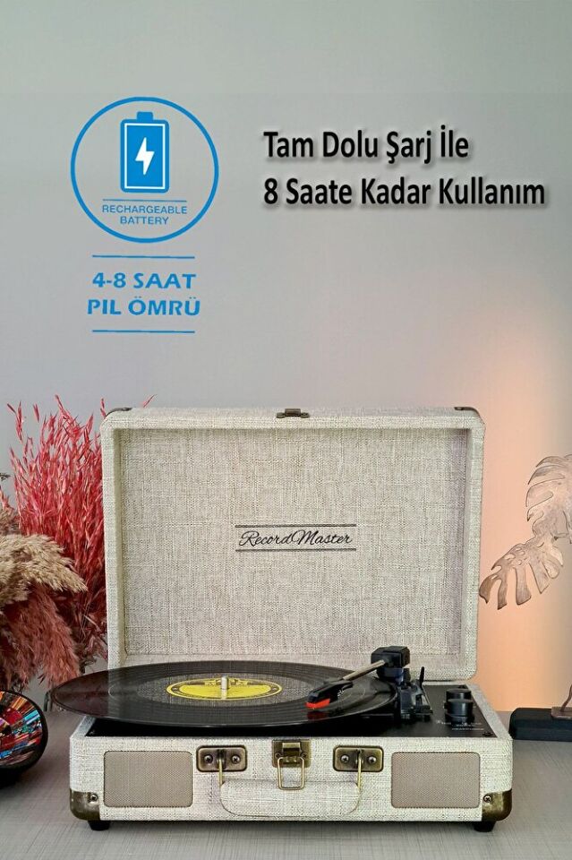 ST14012 Bluetooth ve Şarj Özellikli Taşınabilir  Retro Pikap Kumaş Bej Rengi