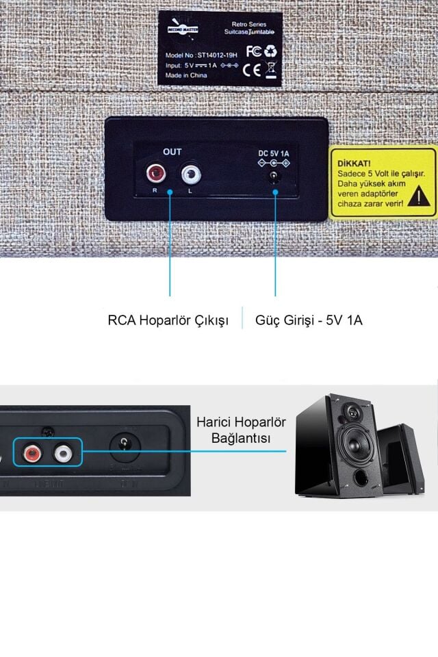 ST14012 Bluetooth ve Şarj Özellikli Pikap 33-45-78 Devir Bej Kumaş Renk Tek Ebat Beden