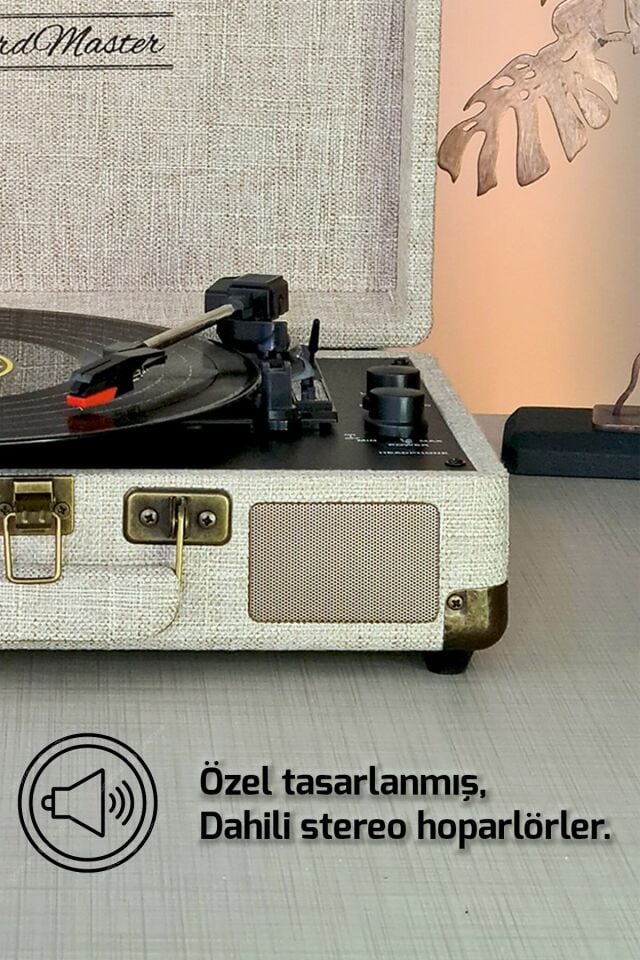 ST14012 Bluetooth ve Şarj Özellikli Pikap 33-45-78 Devir Bej Kumaş Renk Tek Ebat Beden