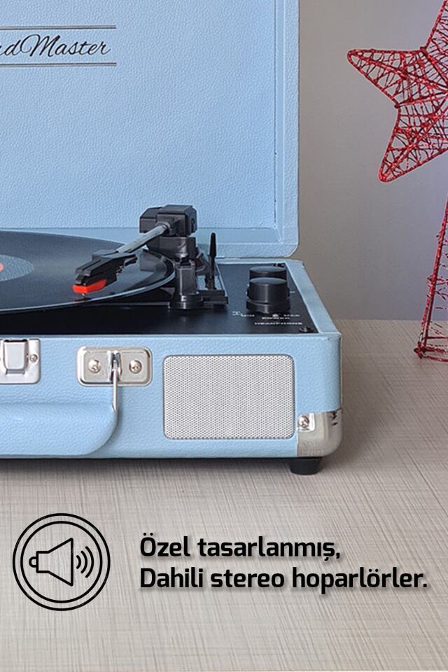 ST14012 Bluetooth ve Şarj Özellikli Pikap 33-45-78 Devir Pudra Mavi Renk Tek Ebat Beden