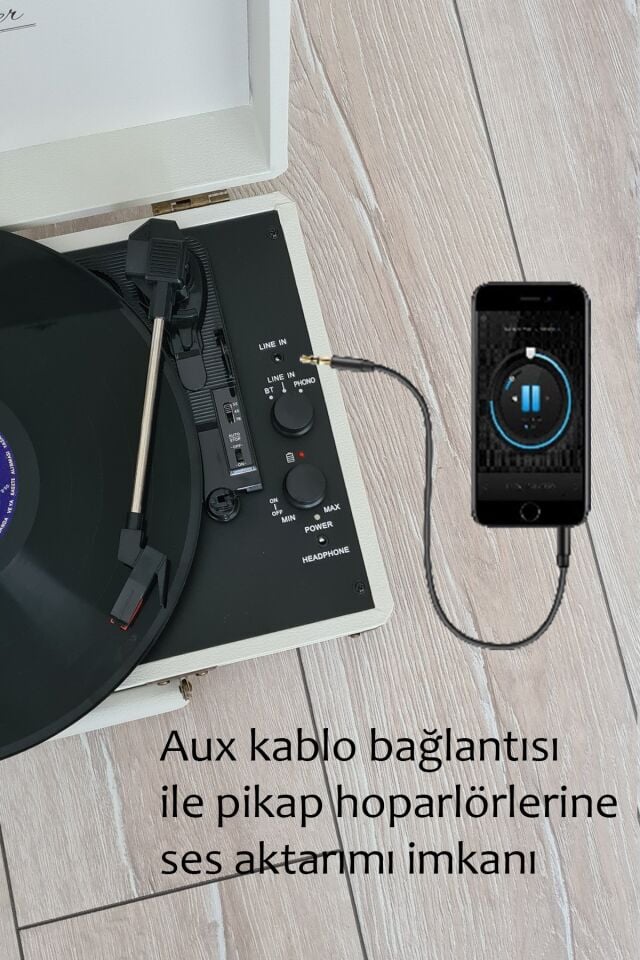 ST14012 Bluetooth ve Şarj Özellikli Taşınabilir  Retro Pikap Kum Beyazı