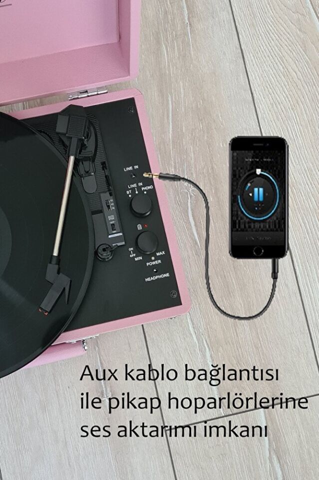 ST14012 Bluetooth ve Şarj Özellikli Pikap 33-45-78 Devir Pembe Renk Tek Ebat Beden