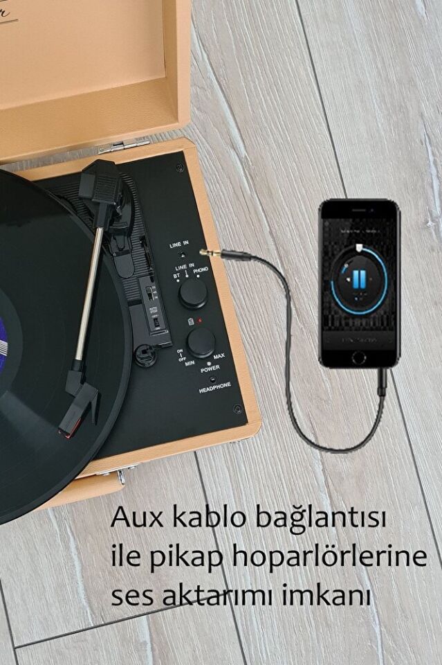 ST14012 Bluetooth ve Şarj Özellikli Taşınabilir  Retro Pikap Sarı