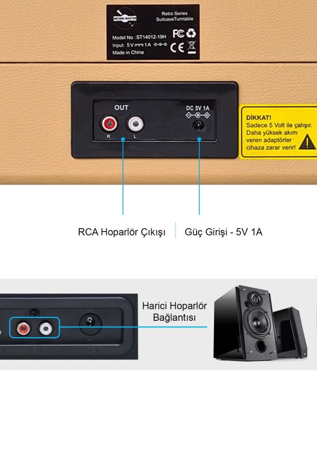 ST14012 Bluetooth ve Şarj Özellikli Taşınabilir  Retro Pikap Sarı