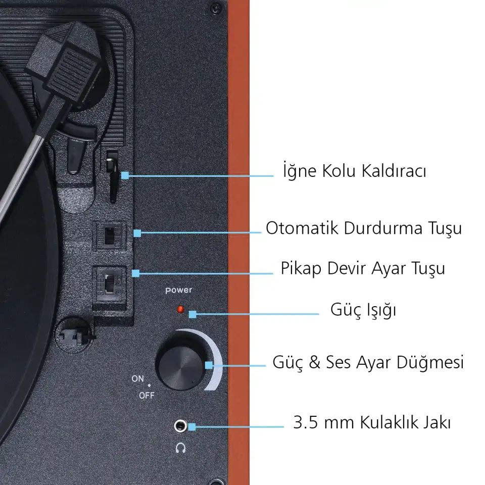 Record Master T310CH Şarjlı Bluetooth Pikap | 33-45-78 Devir Retro Kahverengi Çanta Plak Çalar
