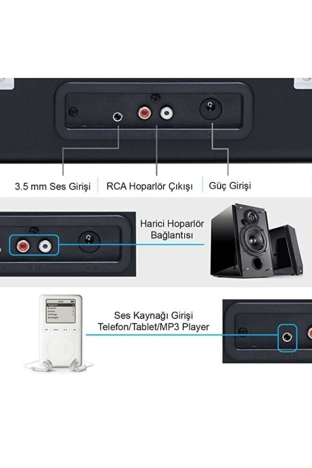 T310CH Şarj Özellikli Plak Çalar 33-45-78 Devir Siyah Renk Tek Ebat Beden
