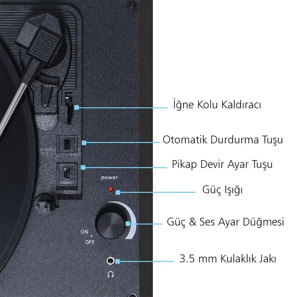 Record Master T310CH Şarjlı Bluetooth Pikap | 33-45-78 Devir Retro Siyah  Çanta Plak Çalar