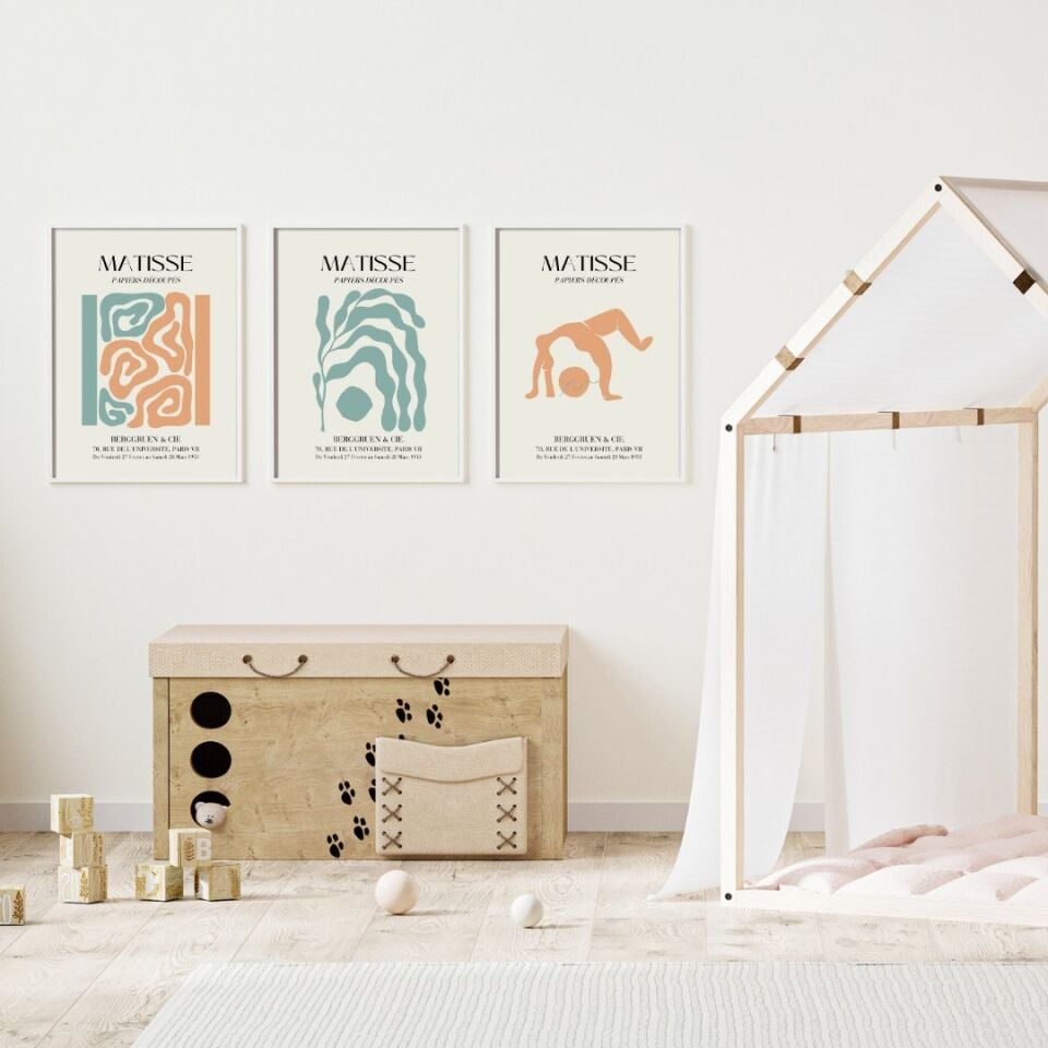 Matisse Turuncu ve Yeşil'in Büyüsü Duvar Tablosu Çerçeveli 3'lü Set