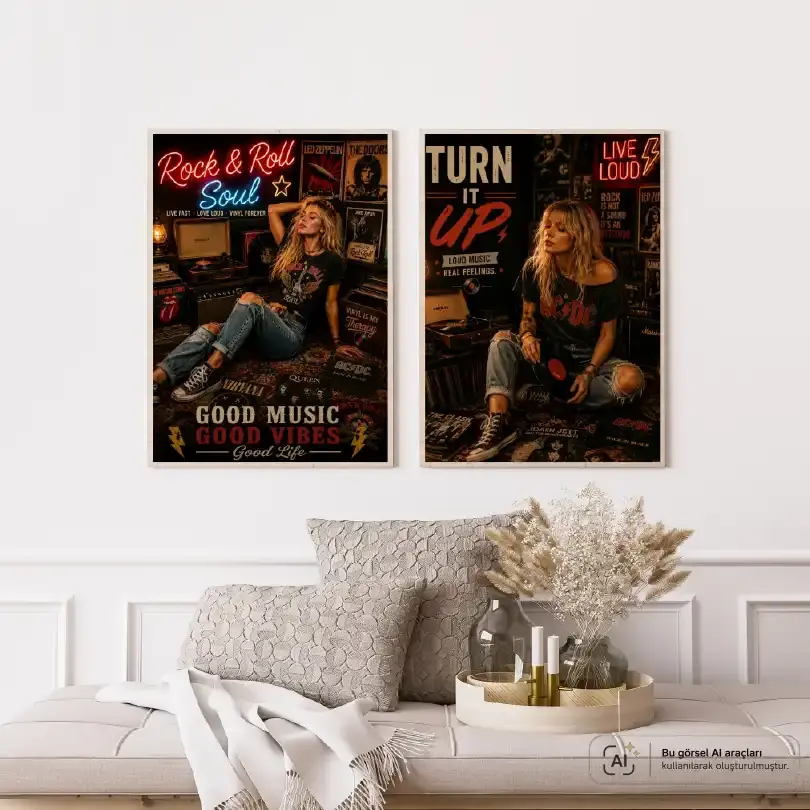 Plak Hikayeleri Kolleksiyonu Rock Ruhu Ahşap - 40 x 50