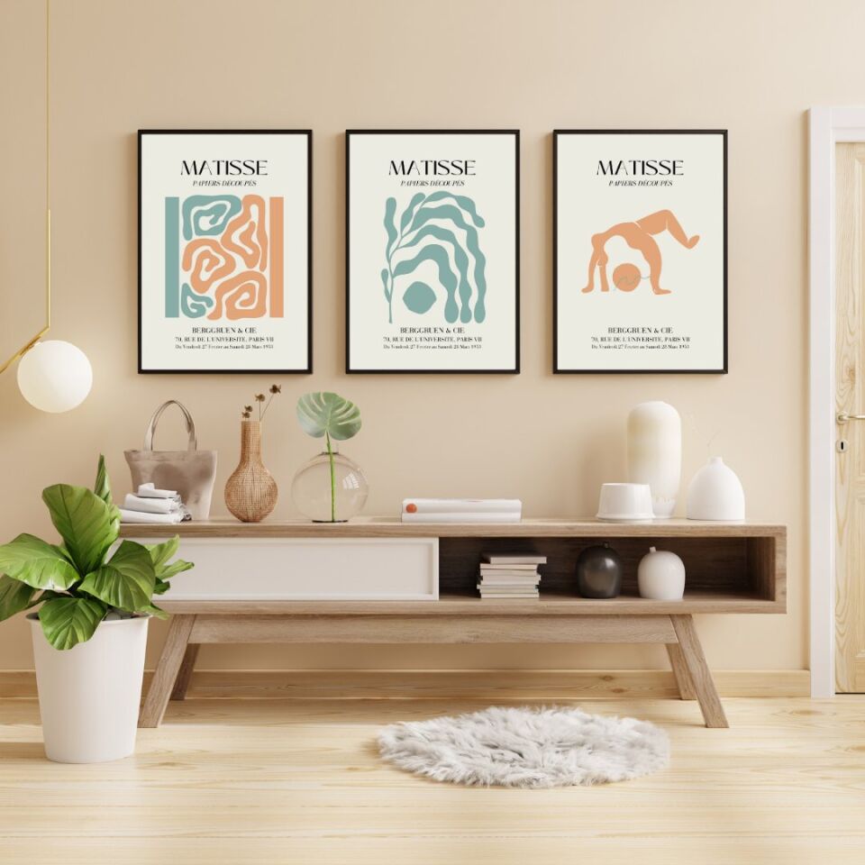 Matisse Turuncu ve Yeşil'in Büyüsü Duvar Tablosu Çerçeveli 3'lü Set Siyah - 50 x 70