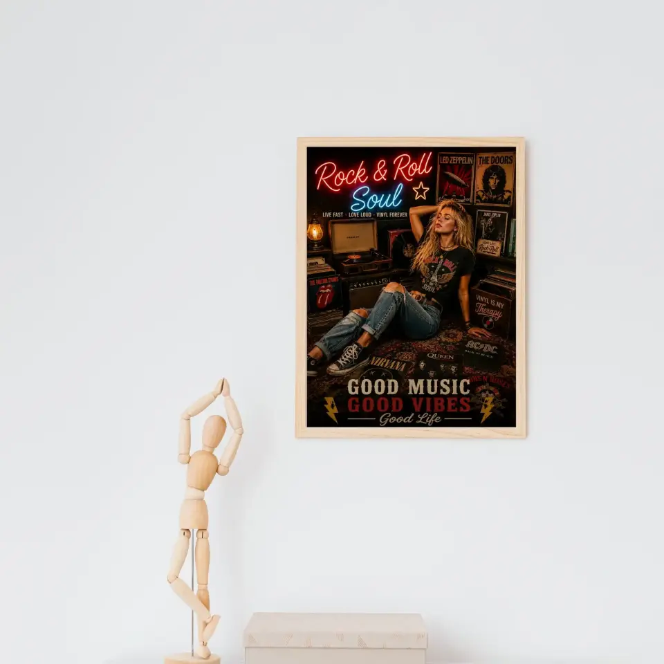 Plak Hikayeleri Kolleksiyonu Rock Ruhu Ahşap - 50 x 70
