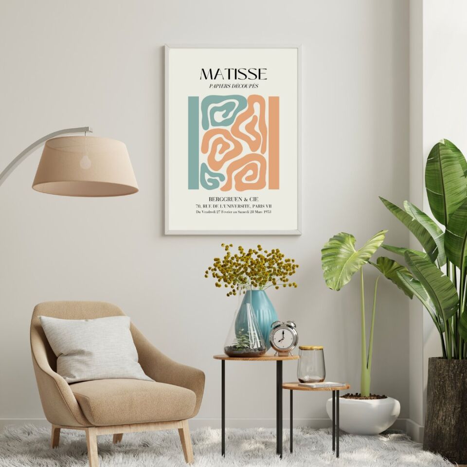 Matisse Turuncu ve Yeşil'in Büyüsü Duvar Tablosu Çerçeveli 3'lü Set Beyaz - 40 x 50