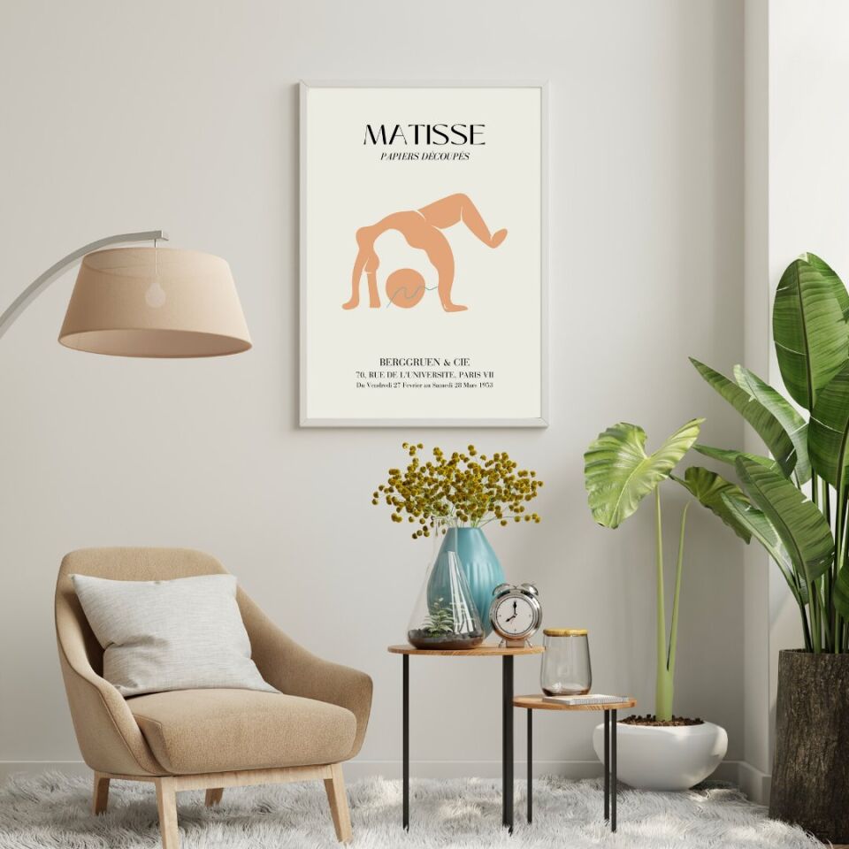 Matisse Turuncu ve Yeşil'in Büyüsü Duvar Tablosu Çerçeveli 3'lü Set Beyaz - 50 x 70