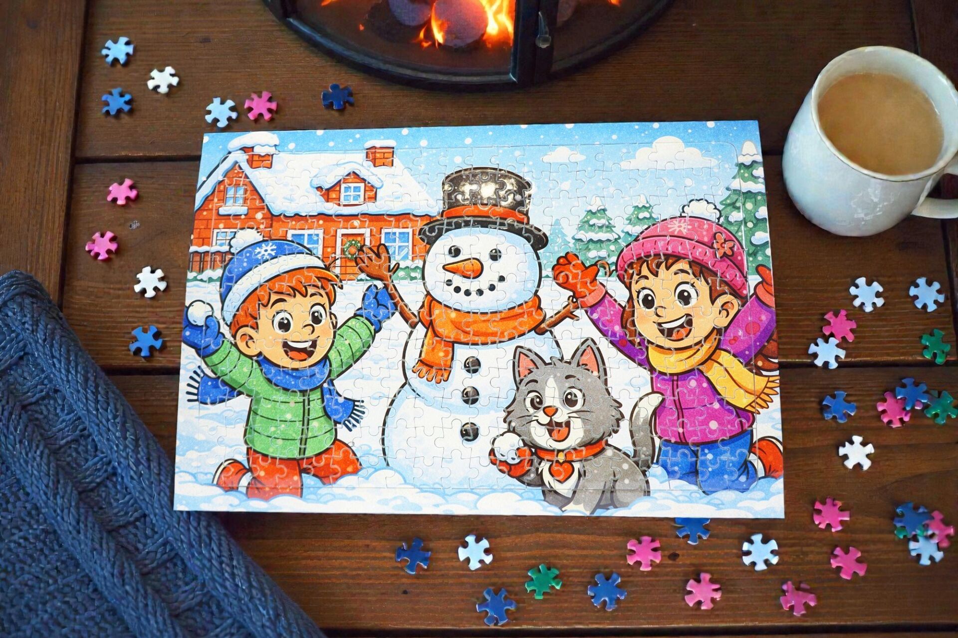 240 Parça A3 Puzzle Piroş Aliş ve Mırmır Kardan Adam Yapıyor Hayellerden Doğan Puzzle