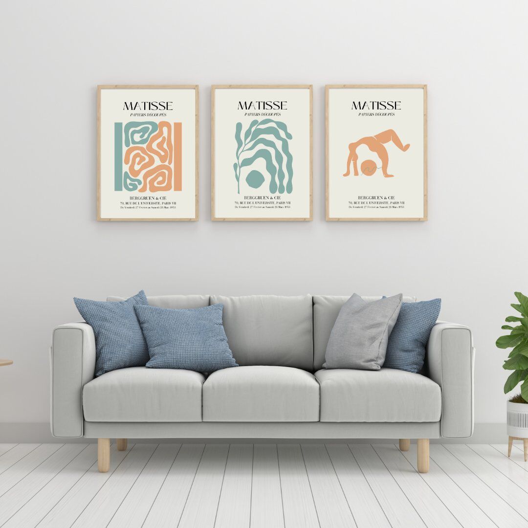 Matisse Turuncu ve Yeşil'in Büyüsü Duvar Tablosu Çerçeveli 3'lü Set Ahşap - 40 x 50