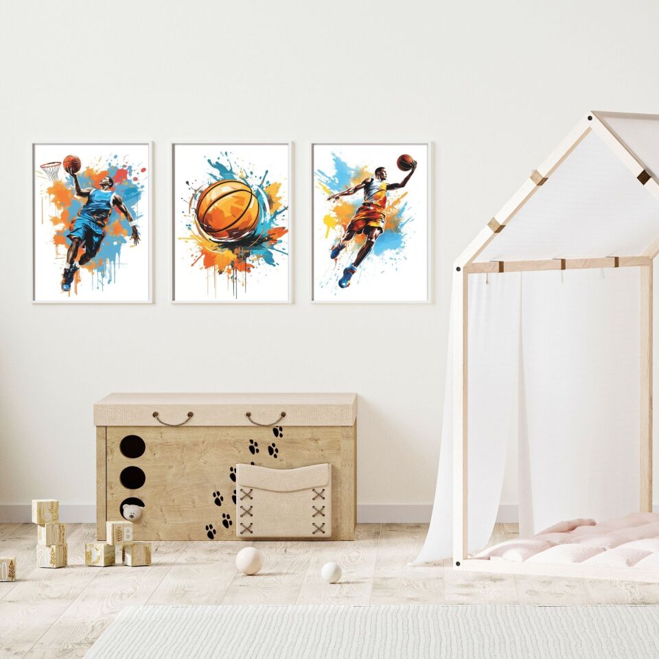 Splash Dunk 3'lü Set Çerçeveli Tablo Beyaz - 40 x 50