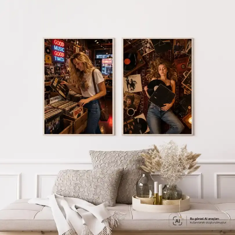 Plak Hikayeleri Kolleksiyonu Plak Tutkunları Ahşap - 50 x 70