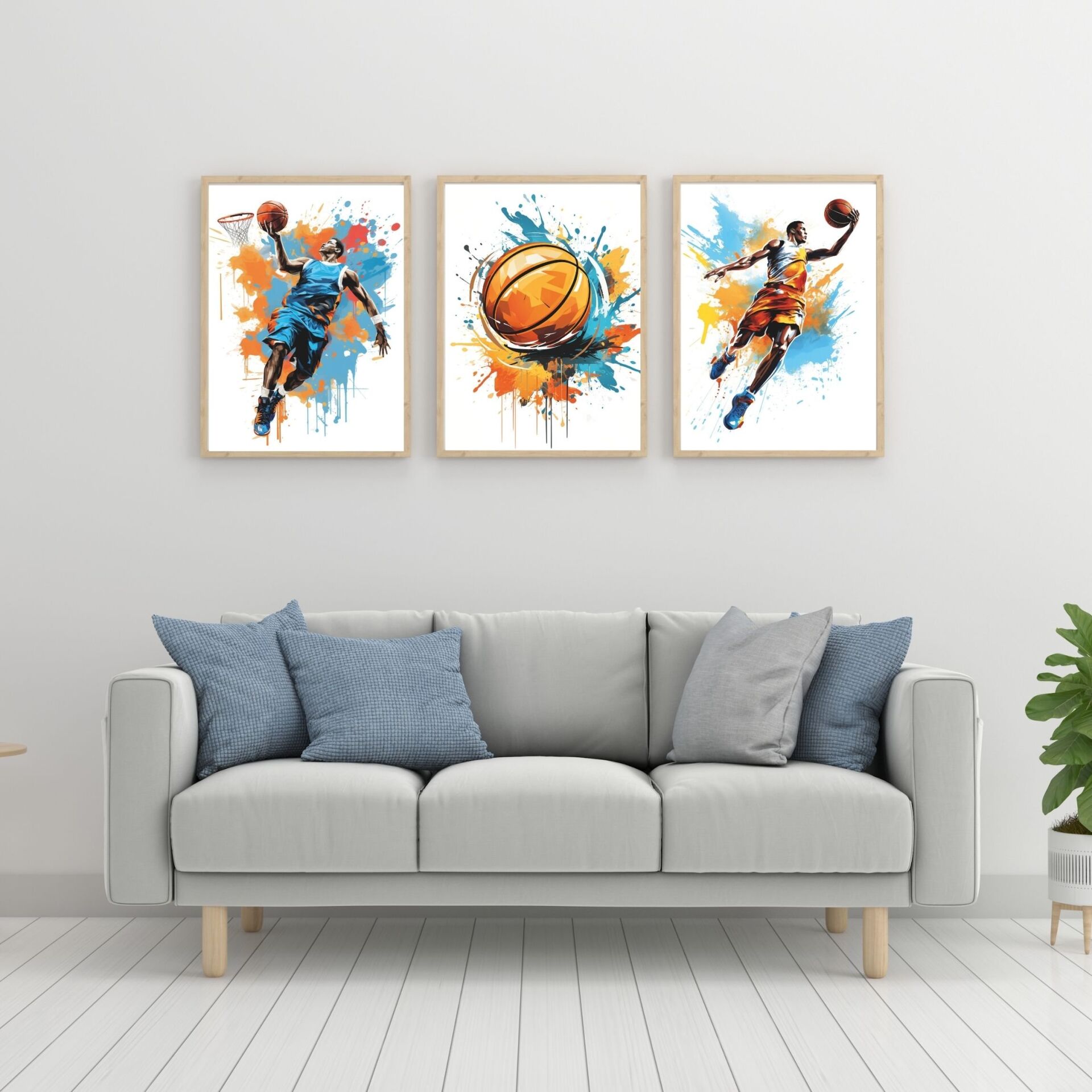 Splash Dunk 3'lü Set Çerçeveli Tablo Ahşap - 50 x 70