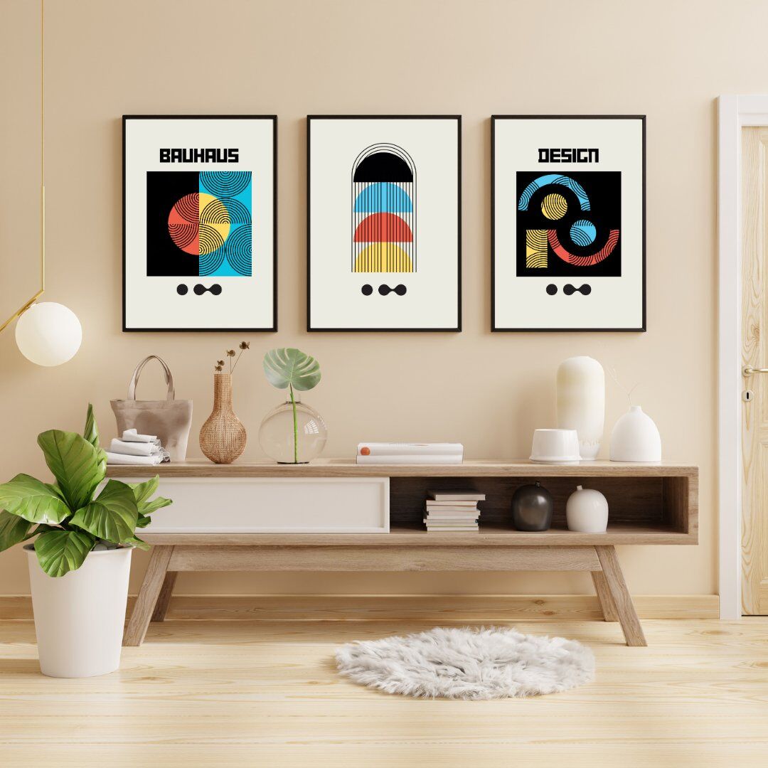 Bauhaus Gece Karanlığı Duvar Tablosu Çerçeveli 3'lü Set