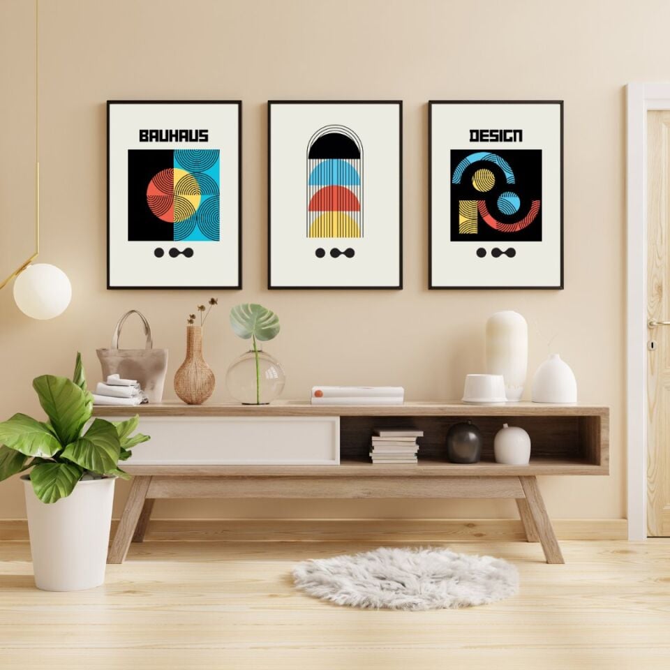 Bauhaus Gece Karanlığı Duvar Tablosu Çerçeveli 3'lü Set