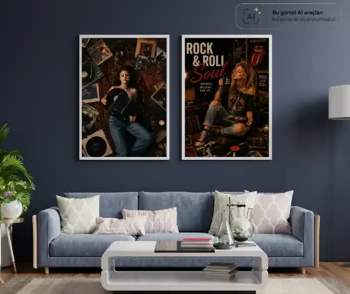 Plak Hikayeleri Kolleksiyonu Müziğe Kaçış Beyaz - 40 x 50
