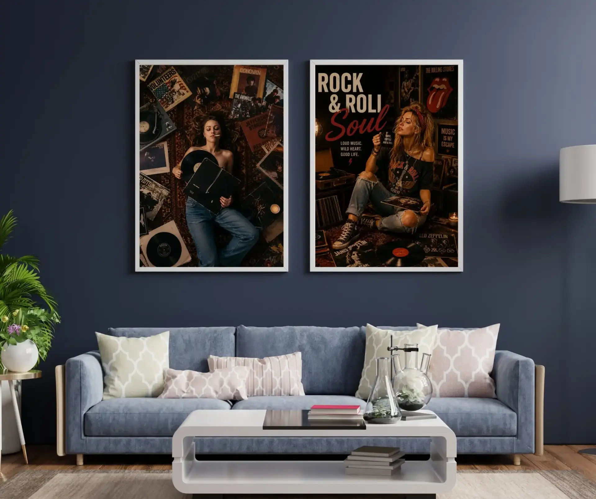 Plak Hikayeleri Kolleksiyonu Müziğe Kaçış Beyaz - 50 x 70