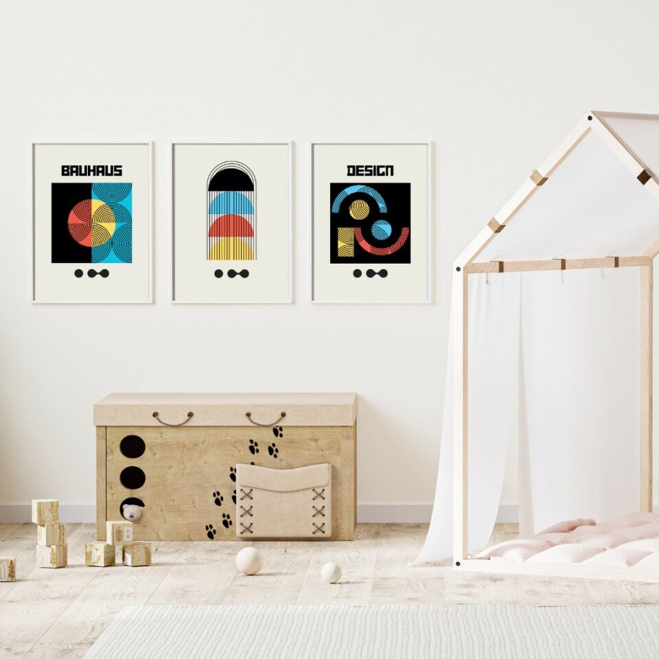 Bauhaus Gece Karanlığı Duvar Tablosu Çerçeveli 3'lü Set Beyaz - 50 x 70