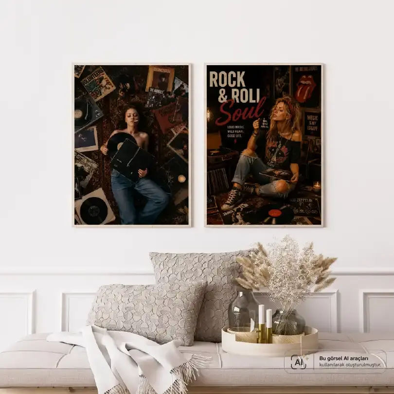 Plak Hikayeleri Kolleksiyonu Müziğe Kaçış Ahşap - 30 x 42