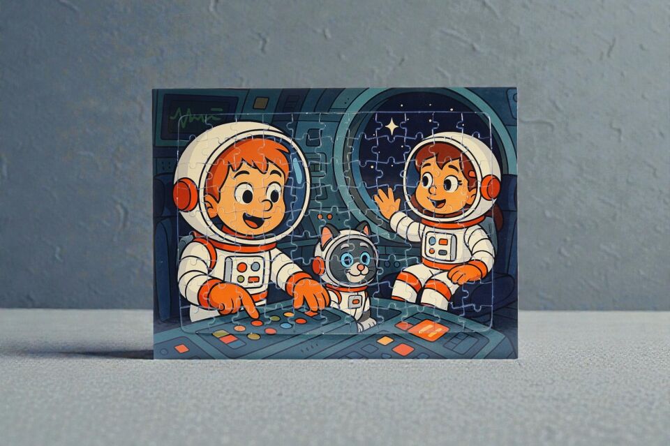 96 Parça A4 Puzzle Piroş Aliş ve ve Mırmır Uzay Yolculuğunda Hayellerden Doğan Puzzle