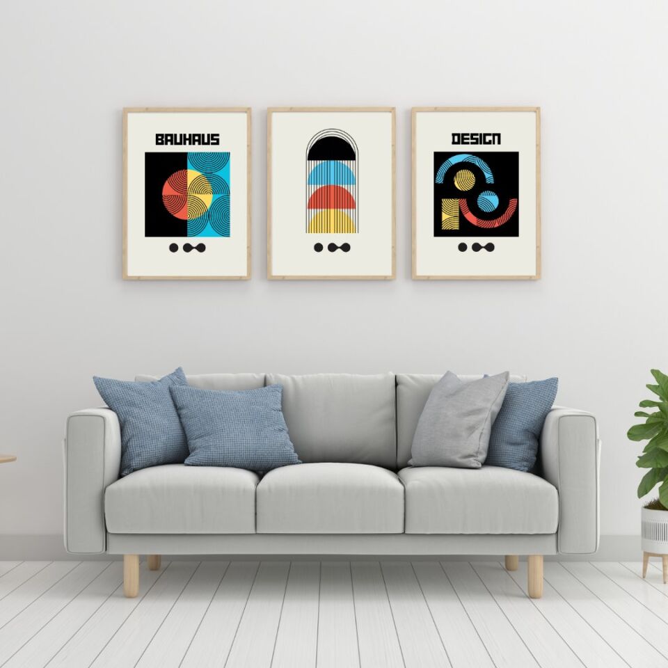 Bauhaus Gece Karanlığı Duvar Tablosu Çerçeveli 3'lü Set Ahşap - 21 x 30