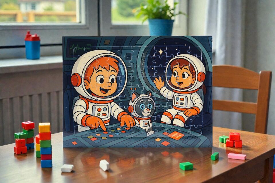 96 Parça A4 Puzzle Piroş Aliş ve ve Mırmır Uzay Yolculuğunda Hayellerden Doğan Puzzle