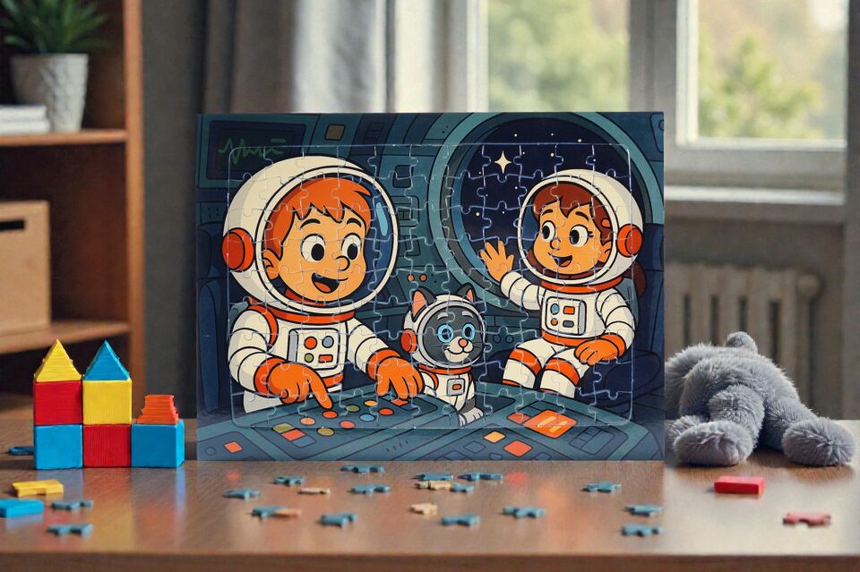 96 Parça A4 Puzzle Piroş Aliş ve ve Mırmır Uzay Yolculuğunda Hayellerden Doğan Puzzle