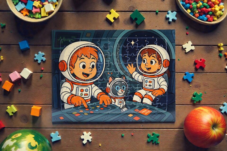 96 Parça A4 Puzzle Piroş Aliş ve ve Mırmır Uzay Yolculuğunda Hayellerden Doğan Puzzle