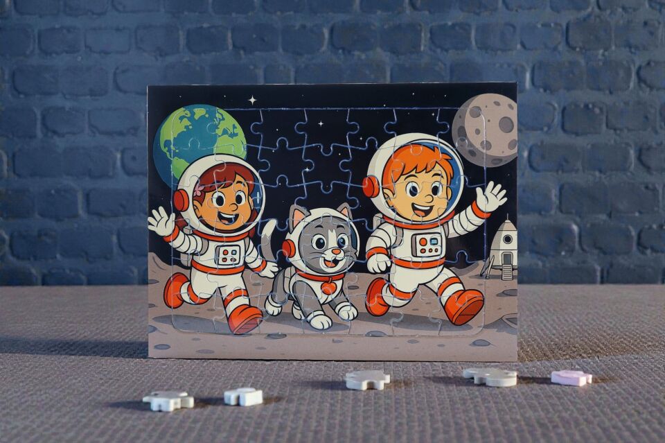 42 Parça A4 Puzzle Piroş Aliş ve ve Mırmır Ay'a Merhaba Hayellerden Doğan Puzzle