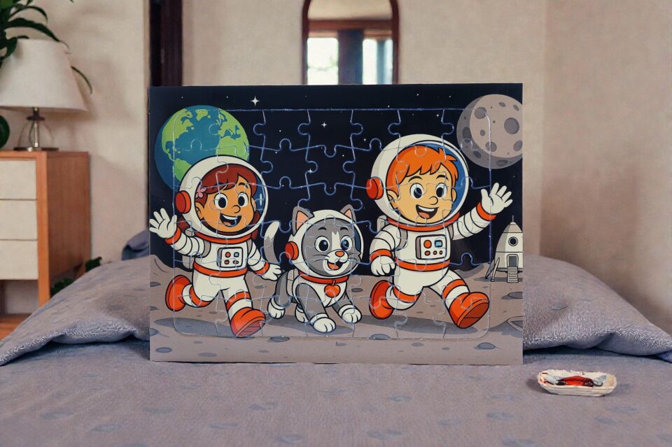 42 Parça A4 Puzzle Piroş Aliş ve ve Mırmır Ay'a Merhaba Hayellerden Doğan Puzzle