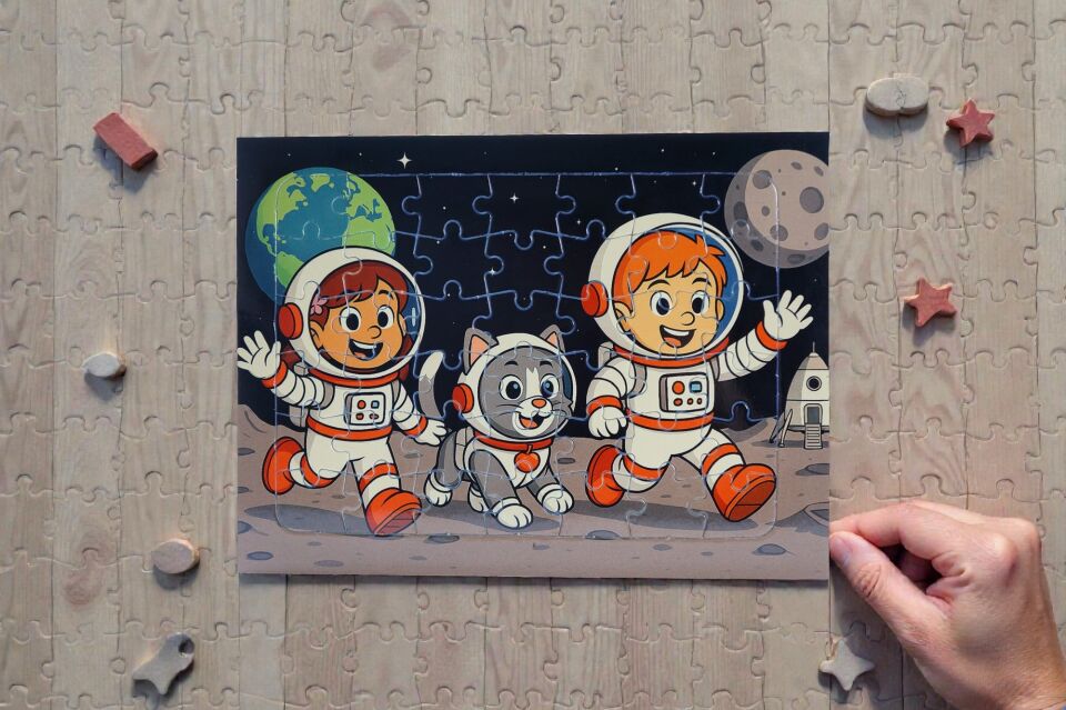 42 Parça A4 Puzzle Piroş Aliş ve ve Mırmır Ay'a Merhaba Hayellerden Doğan Puzzle