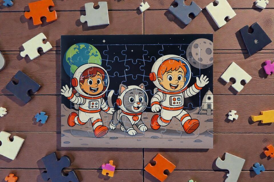 42 Parça A4 Puzzle Piroş Aliş ve ve Mırmır Ay'a Merhaba Hayellerden Doğan Puzzle