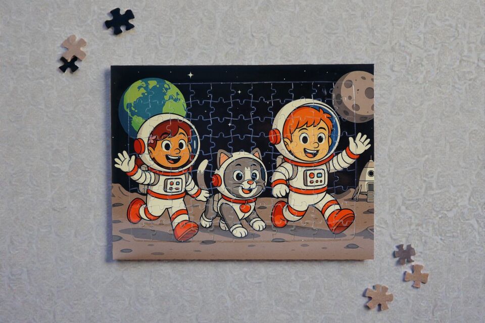 96 Parça A4 Puzzle Piroş Aliş ve ve Mırmır Ay'a Merhaba Hayellerden Doğan Puzzle