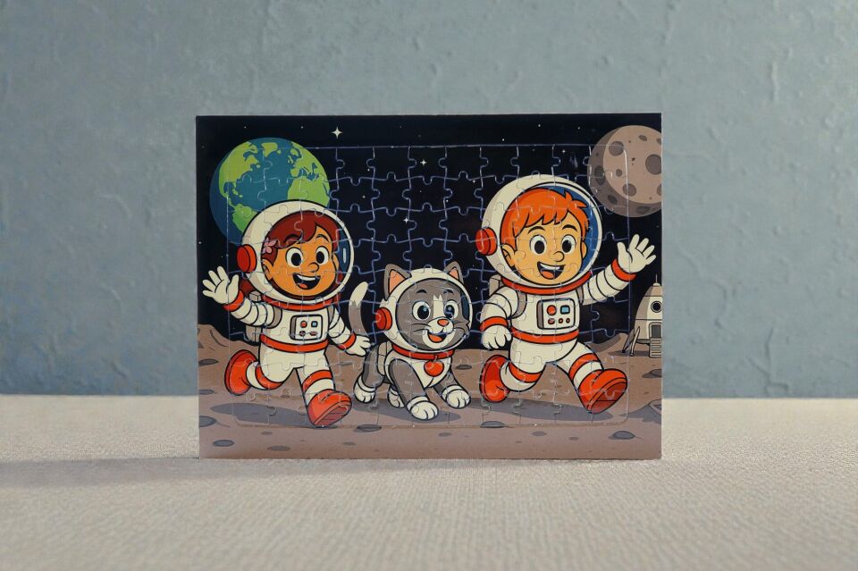 96 Parça A4 Puzzle Piroş Aliş ve ve Mırmır Ay'a Merhaba Hayellerden Doğan Puzzle